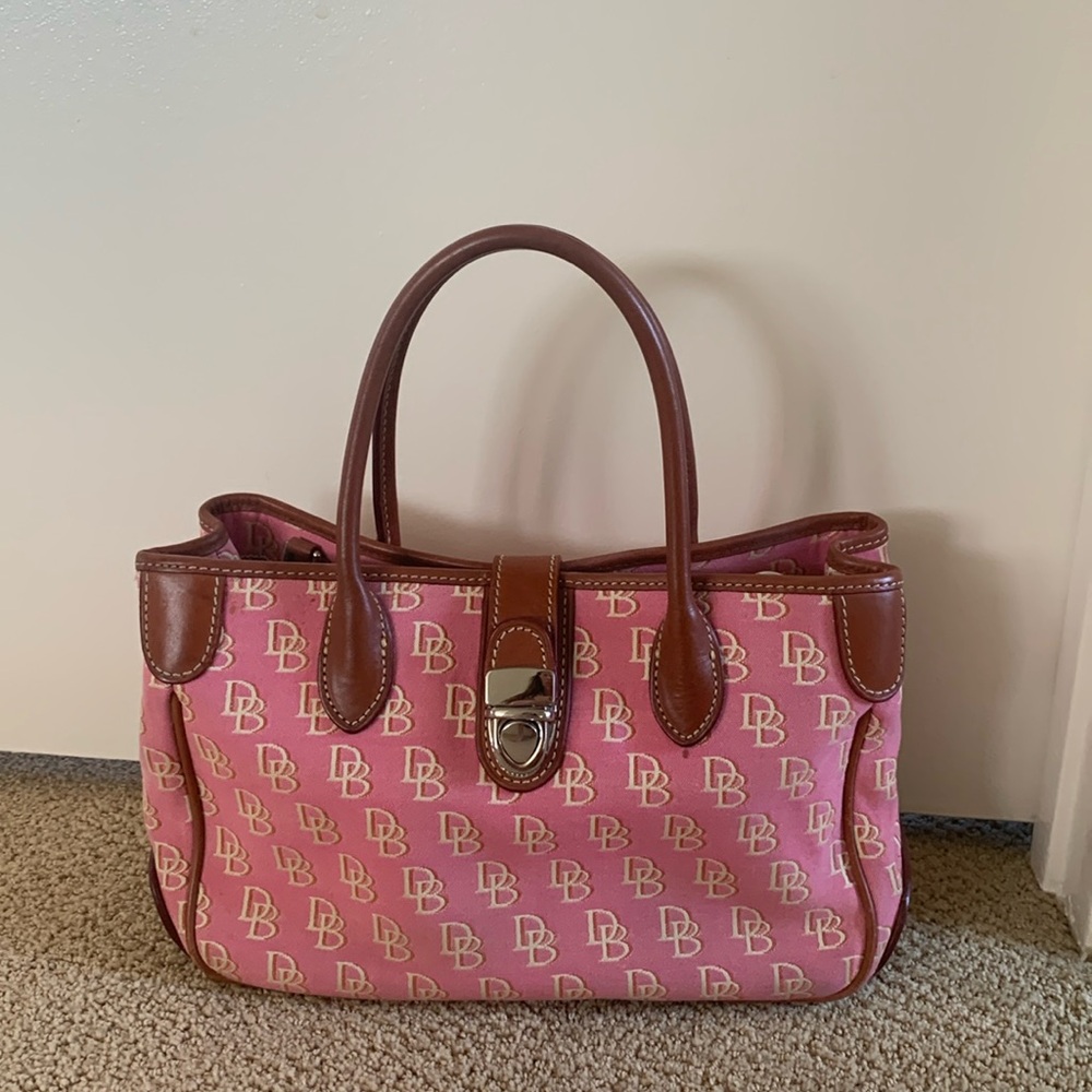 Rare Vintage Dooney & Bourke Pink Monogram Medium Size Purse / Handbag